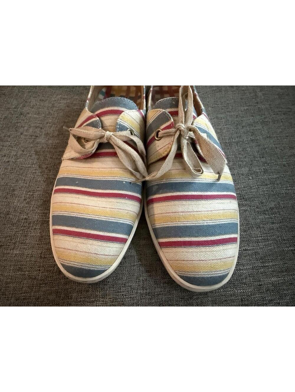 Born Hand Crafted Footwear Womens 10 Canvas Lace Up Oxford Flat Multi Stripe - Picture 10 of 12